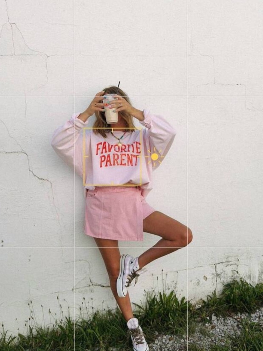 "Favorite Parent" Pink Graphic Sweatshirt Hanes